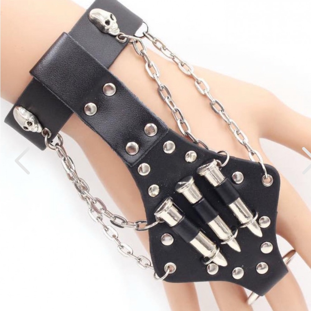 Black and Silver Studded Chain Gloves